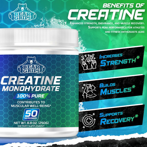 Pó De Monohidrato De Creatina Pura Bear Grips, 50 Porções De - Imagem 3