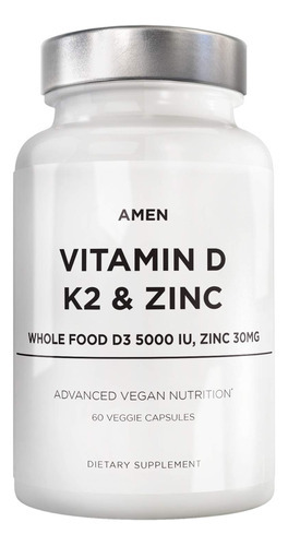 Suplemento De Vitamina D3 De Amém 5000 Ui, K2 E Zinco 60 Cáp
