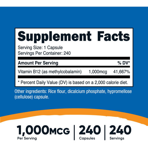 Suplemento Nutricost Vitamina B12 1000mcg 240 Cápsulas - Imagem 2