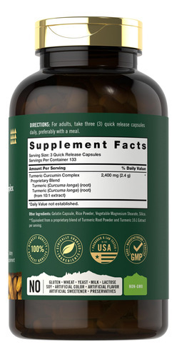 Suplemento Carlyle Curmeric Curcumin 2400mg 400 Cápsulas - Imagem 2