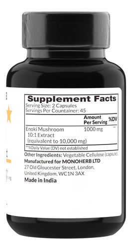 Monoherb Extrato De Cogumelo Enoki 1000 Mg - 90 Cápsulas Veg - Imagem 2