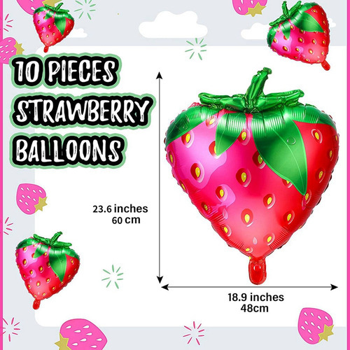 50 Unidades De Balões De Morango Sweet Strawberry Foil Mylar - Imagem 8
