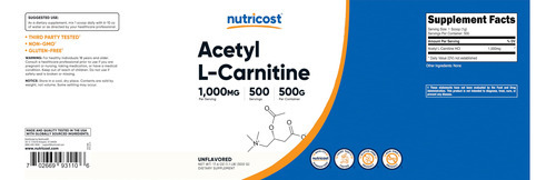 Suplemento Nutricost Acetil L-carnitina (alcar) 500g 1000mg - Imagem 7