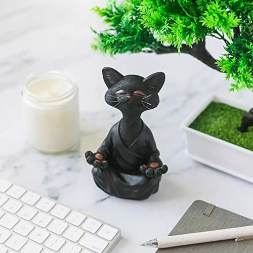 Estátua De Gato Meditando Para Ioga, Estatueta De Gato Zen, - Imagem 3