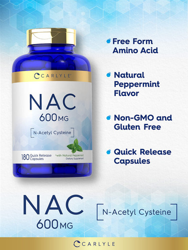 Suplemento Carlyle Nac N-acetilcisteína 600 Mg 180 Cápsulas - Imagem 3