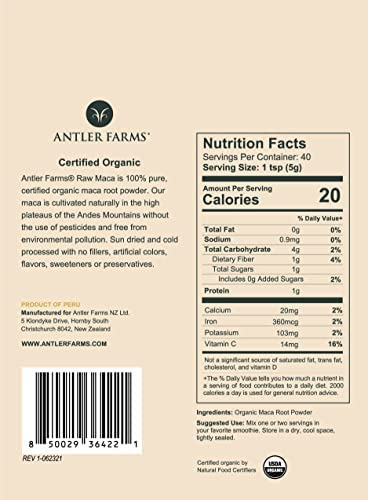 Antler Farms - Maca Em Pó Crua Orgânica 100% Pura, 40 Porçõ - Imagem 2
