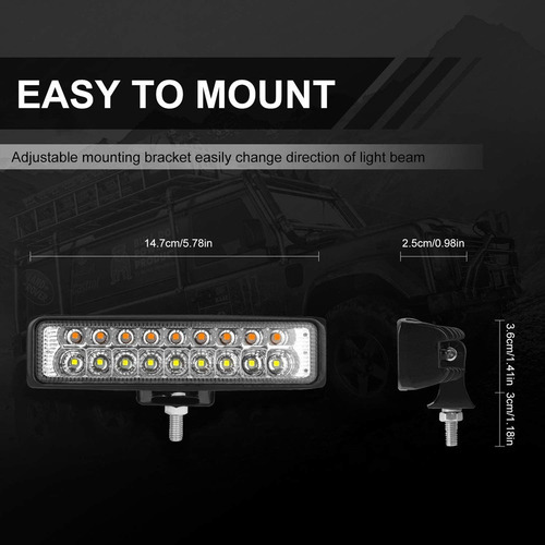 2 Faróis, 18 Barras De Led 54w Strobe 6000k Para Moto 4x4 Su - Imagem 3