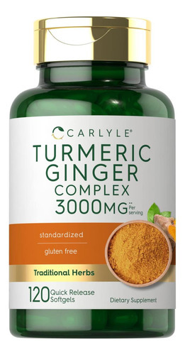 Suplemento De Cúrcuma E Gengibre Carlyle 3000 Mg | 120 Cápsu