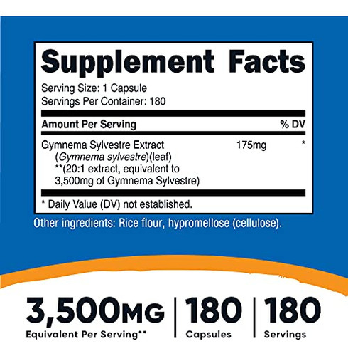 Suplemento Nutricost Gymnema Sylvestre 175 Mg 180 Cápsulas - Imagem 2