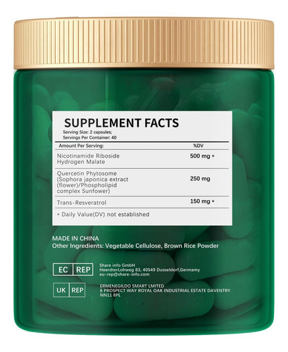 Nicotinamida Ribosídeo 900mg, Nad+ Suplemento Resveratrol Su - Imagem 2