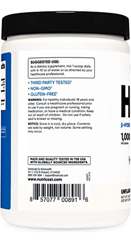 Suplemento Nutricost Hmb Powder 250g Sem Glúten E Sem Ogm - Imagem 3