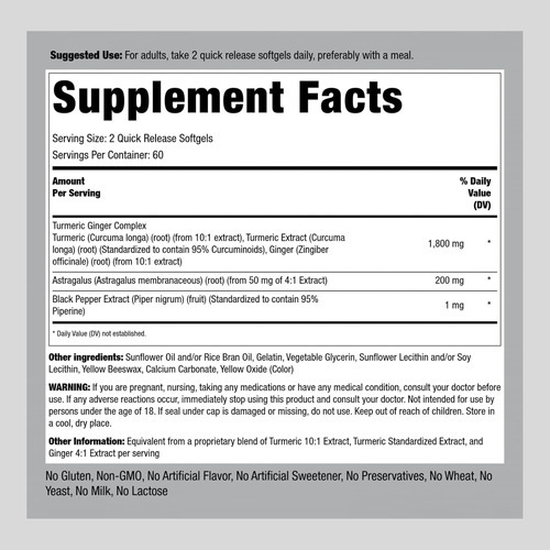 Suplemento De Cúrcuma E Gengibre 1800mg | 120 Cápsulas Gelat - Imagem 2