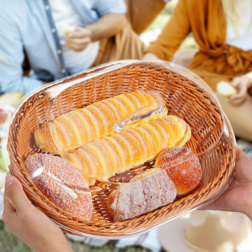Novo Cesta Redonda De Pão De Frutas De Vime Com Tampa - Imagem 5