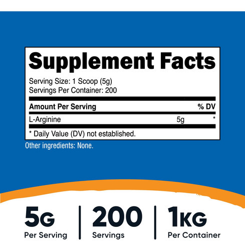 Suplemento Nutricost L-arginina Em Pó 1 Kg - 100% Puro - Imagem 3