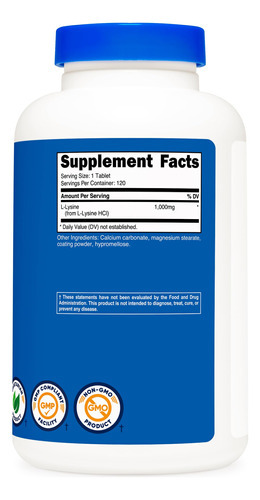 Suplemento Nutricost L-lisina 1000 Mg 120 Comprimidos - Imagem 6