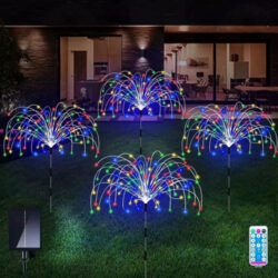 4 Peças Luzes Solares Fogos Artifício Para Decoração Natal