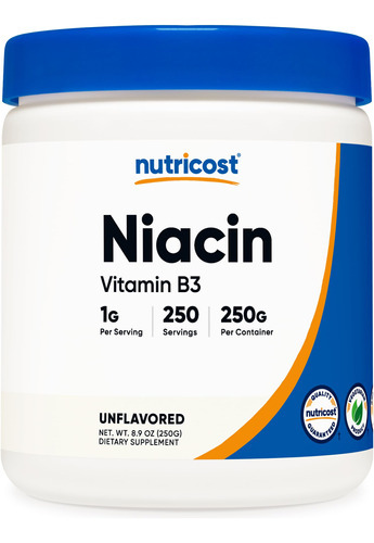 Vitamina B3 (niacina) Em Pó Nutricost 250g - 1g Por Porção