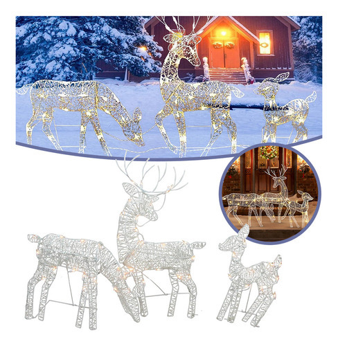 [ Conjunto De 3 Luzes Decorativas De Rena De Natal Glowing