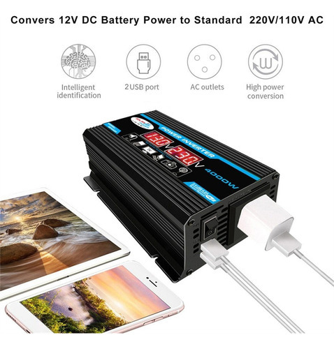 Inversor De Carro 12v-110v 4000w Smart Digital 2 Saída - Imagem 9