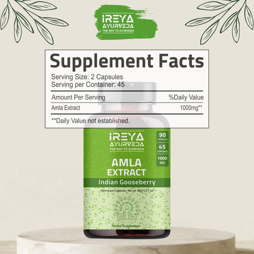 Cápsulas De Extrato De Fruta Amla De Ireya Ayurveda (90 Cáps - Imagem 2