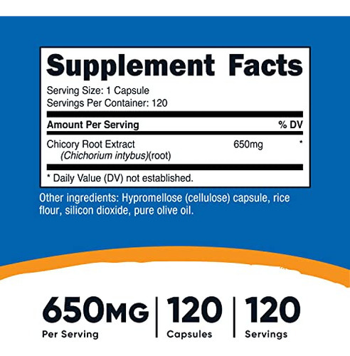 Suplemento Nutricost Raiz De Chicória 650 Mg X 120 Cápsulas - Imagem 2