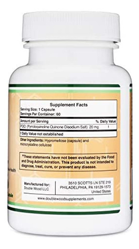 Suplemento Pqq - 20 Mg, 60 Cápsulas (pirroloquinolina Quino - Imagem 2