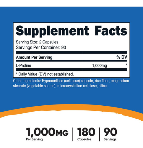 Suplemento Nutricost L-prolina 1000 Mg 180 Cápsulas - Imagem 3