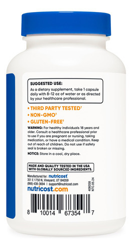 Suplemento Nutricost Picolinato De Zinco 30mg 240 Cápsulas - Imagem 5