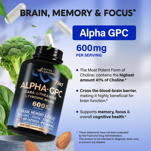 Alpha Gpc 600 Mg - Suplemento Alpha-gpc Para Foco, Memória E - Imagem 3