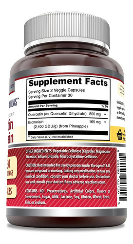 Amazing Nutrition Suplemento De Quercetina 800 Mg Com Bromel - Imagem 3