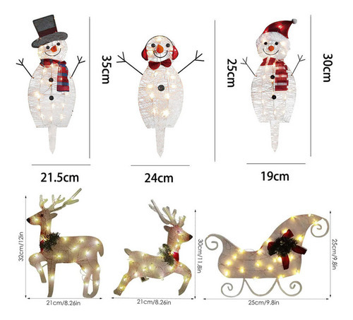 R 6 Peças De Luzes De Jardim De Boneco De Neve De Natal Rena - Imagem 2