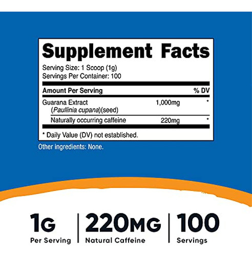 Suplemento Nutricost Guaraná Em Pó 100g Com 220mg De Cafeína - Imagem 2