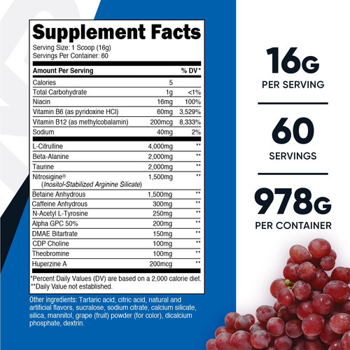 Pó Pré-treino Nutricost Pre-x Xtreme Grape 60 Porções - Imagem 3