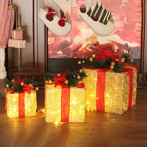 Caixa De Presente Decorativa De Natal De 3 Peças Bem Ilumina - Imagem 6