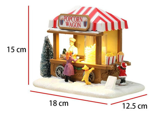 Mini Cenário De Natal Resina Neve Led Carroça Vila Cidade - Imagem 7