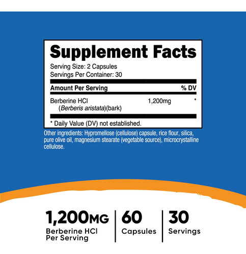 Suplemento Nutricost Berberine Hcl 600mg 60 Cápsulas - Imagem 2