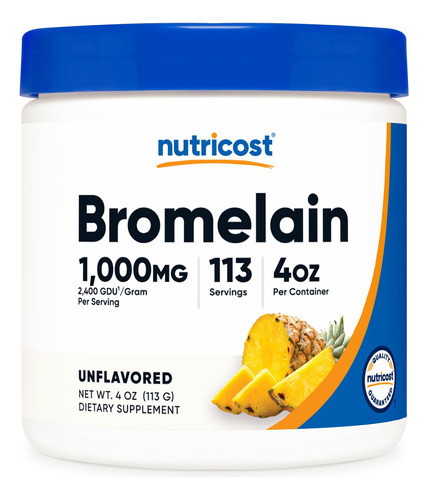 Bromelaína Em Pó Nutricost 120 Ml Glúten Vegetariano Não Tra