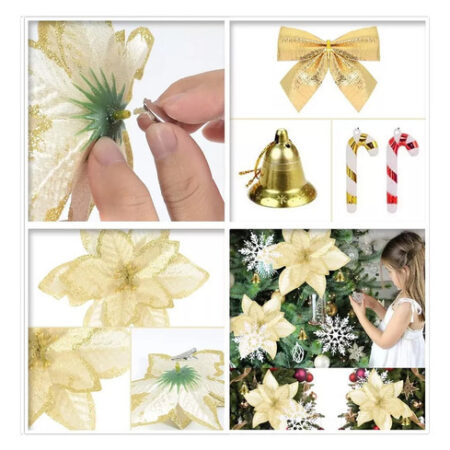 120 Pçs De Flores Natalinas Enfeites Artificial Decorada - Imagem 13