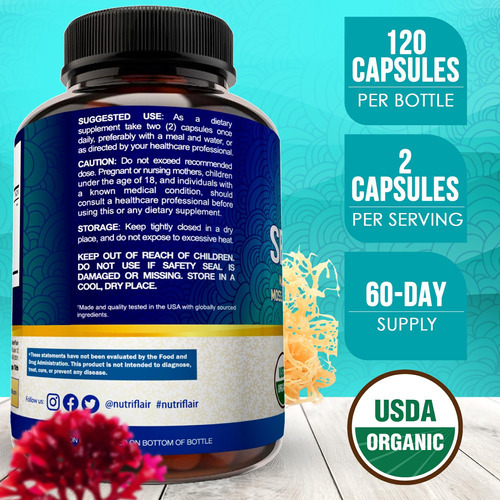 Nutriflair Organic Irish Sea Moss 1600mg, 120 Cápsulas Plus - Imagem 4