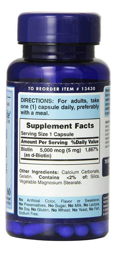 Cápsulas De Vitaminas Puritans Pride, Super Biotina, 5000 Mc - Imagem 2
