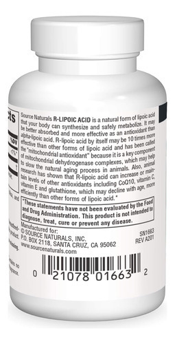 Fonte Naturals R-lipoic Ácido 100mg, 30 Comprimidos - Imagem 2