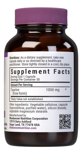 Bluebonnet Nutrition Taurina 1000 Mg, Saúde Do Sistema Nervo
