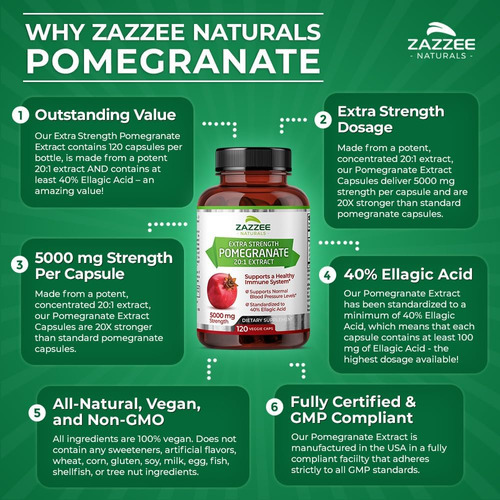 Extrato De Romã De Força Extra Zazzee 20: 1, 5000 Mg De Forç - Imagem 6