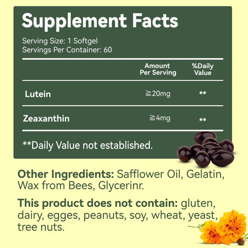 Suplementos Eazgoo Lutein Para Olhos, Luteína 20mg, Suplemen - Imagem 2