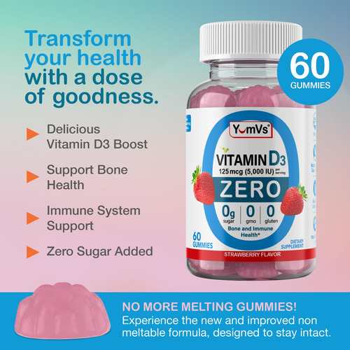Yum-vs - Gomas De Vitamina D3 Com Zero Açúcar Para Adultos E - Imagem 2