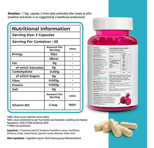 Biovitalia Vitamina B12 Cápsulas De Metilamina Suplemento De - Imagem 2