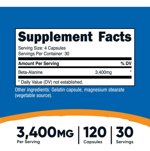 Suplemento Nutricost Beta-alanina Em Cápsulas 3400 Mg 120 Cá - Imagem 3