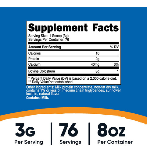 Suplemento Nutricost Colostrum Em Pó 240 Ml Com Lactoferrina - Imagem 3