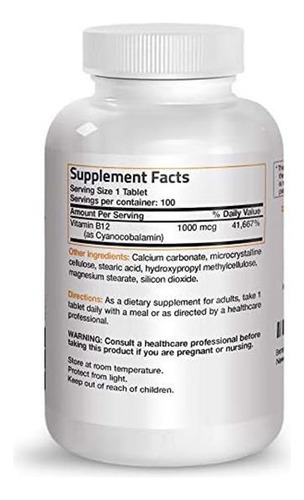 Vitamina B-12 Marca Bronson, 1000 Mcg, 100 Comprimidos - Imagem 2