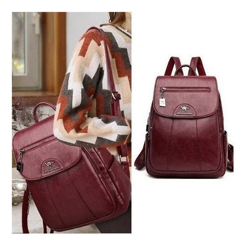 Mochila Feminina De Couro Pu Vintage - Imagem 12
